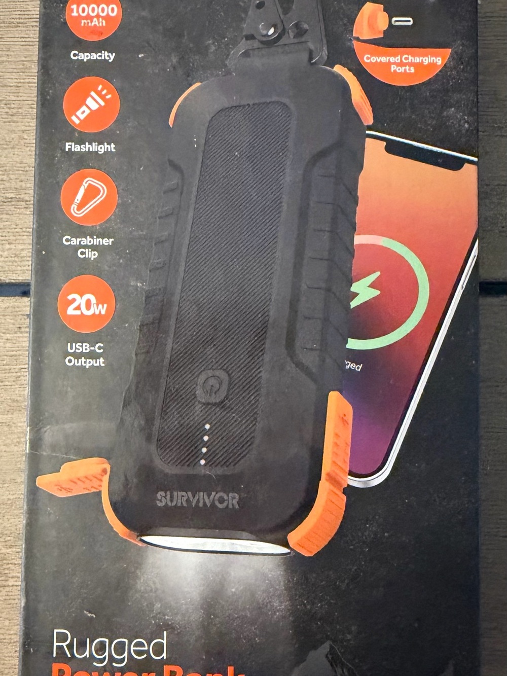 Survivor Rugged 10000mAh Black & Orange Portable Charger